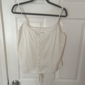 White tank with tie and button detail